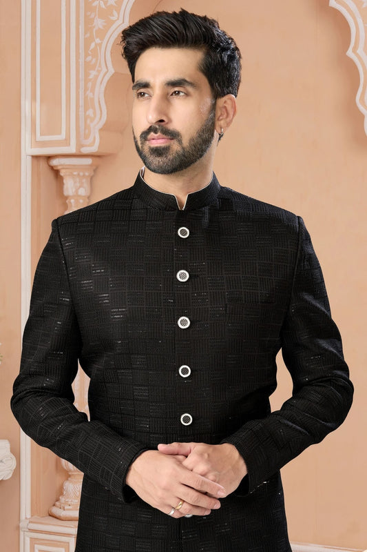 Black Jacquard Sherwani NCSH10410238
