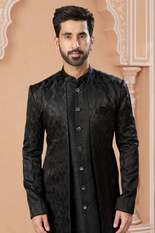 Black Jacquard Sherwani NCSH10410249