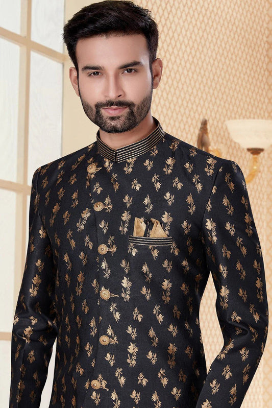 Black Jacquard Sherwani NCSH10410352
