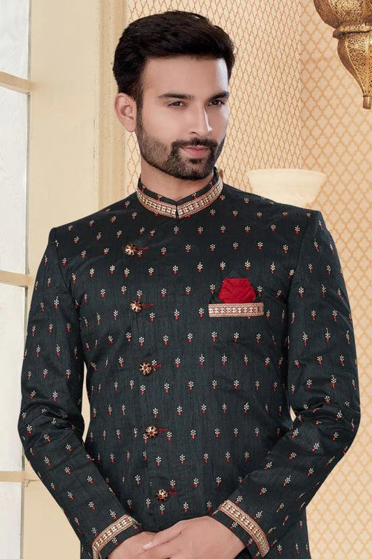 Black Jacquard Sherwani NCSH10410359