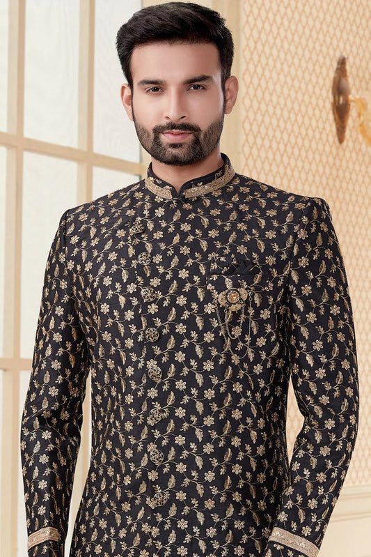 Black Jacquard Sherwani NCSH10410364