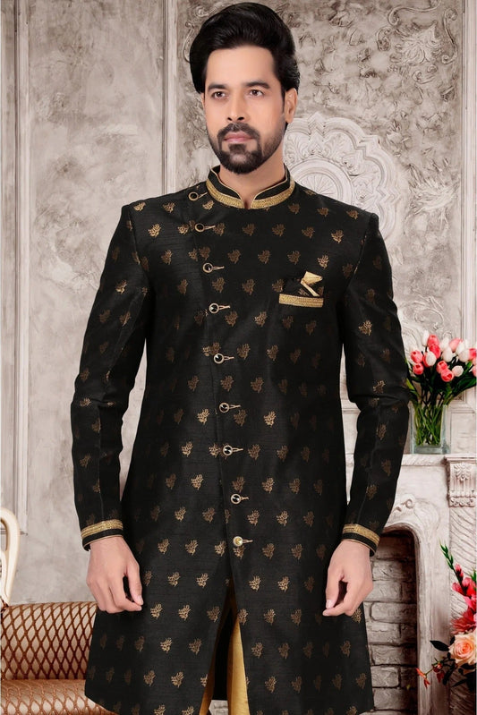 Black Jacquard Sherwani NCSH10410400