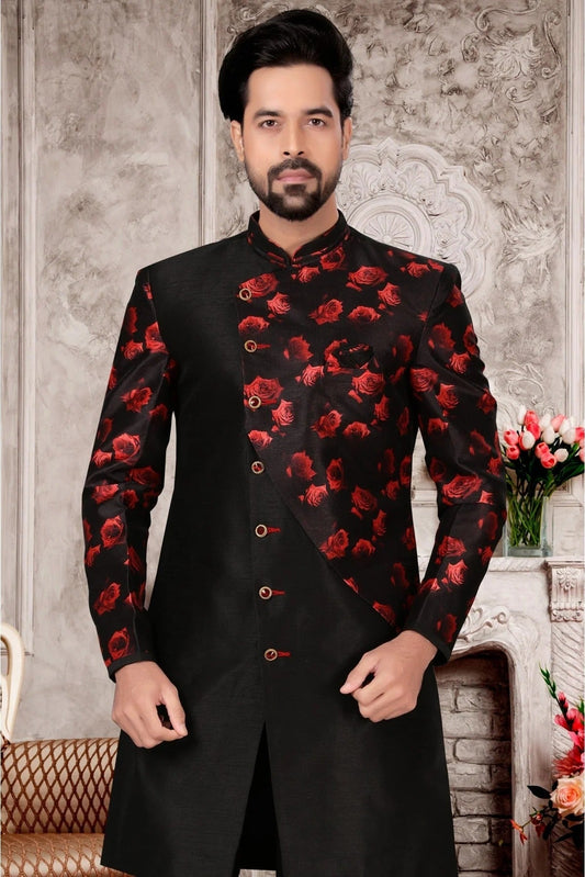 Black Jacquard Sherwani NCSH10410404
