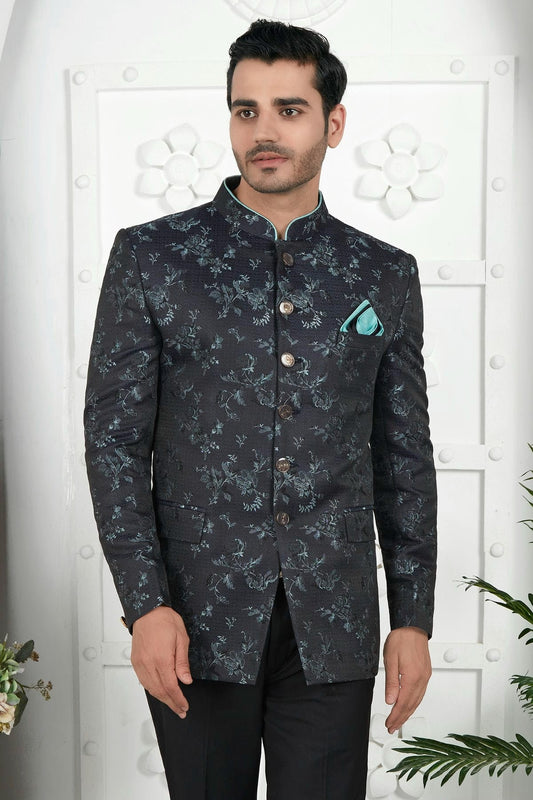 Black Jacquard Silk Jodhpuri Jacket NCJP12310257
