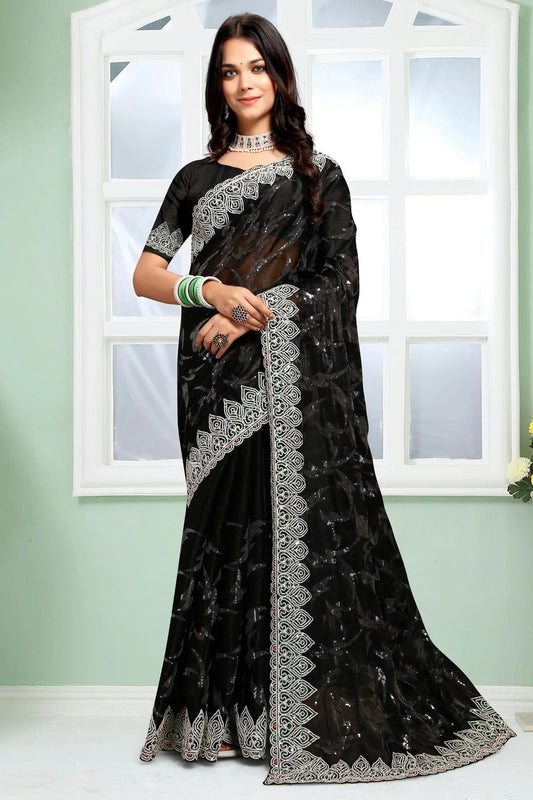 Black Jimmy Choo Silk Designer Saree NCLC11210296