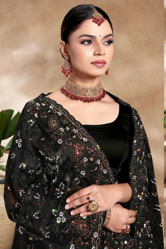 Black Jimmy Choo Silk Designer Saree NCSD10910183