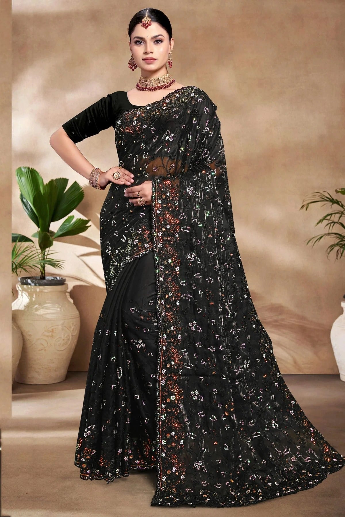 Black Jimmy Choo Silk Designer Saree NCSD10910183