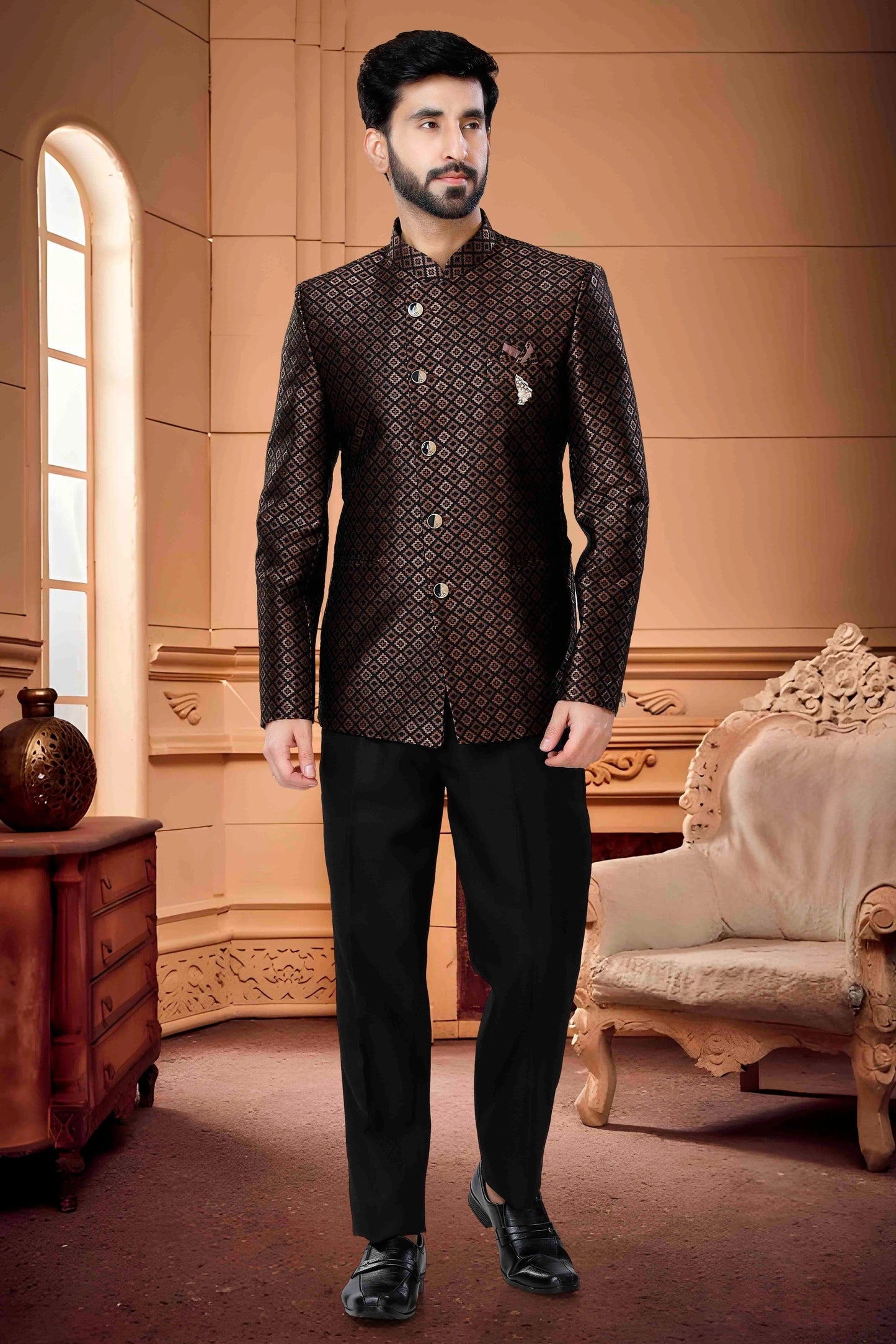 Black Jodhpuri In Jacquard NCJP11310114