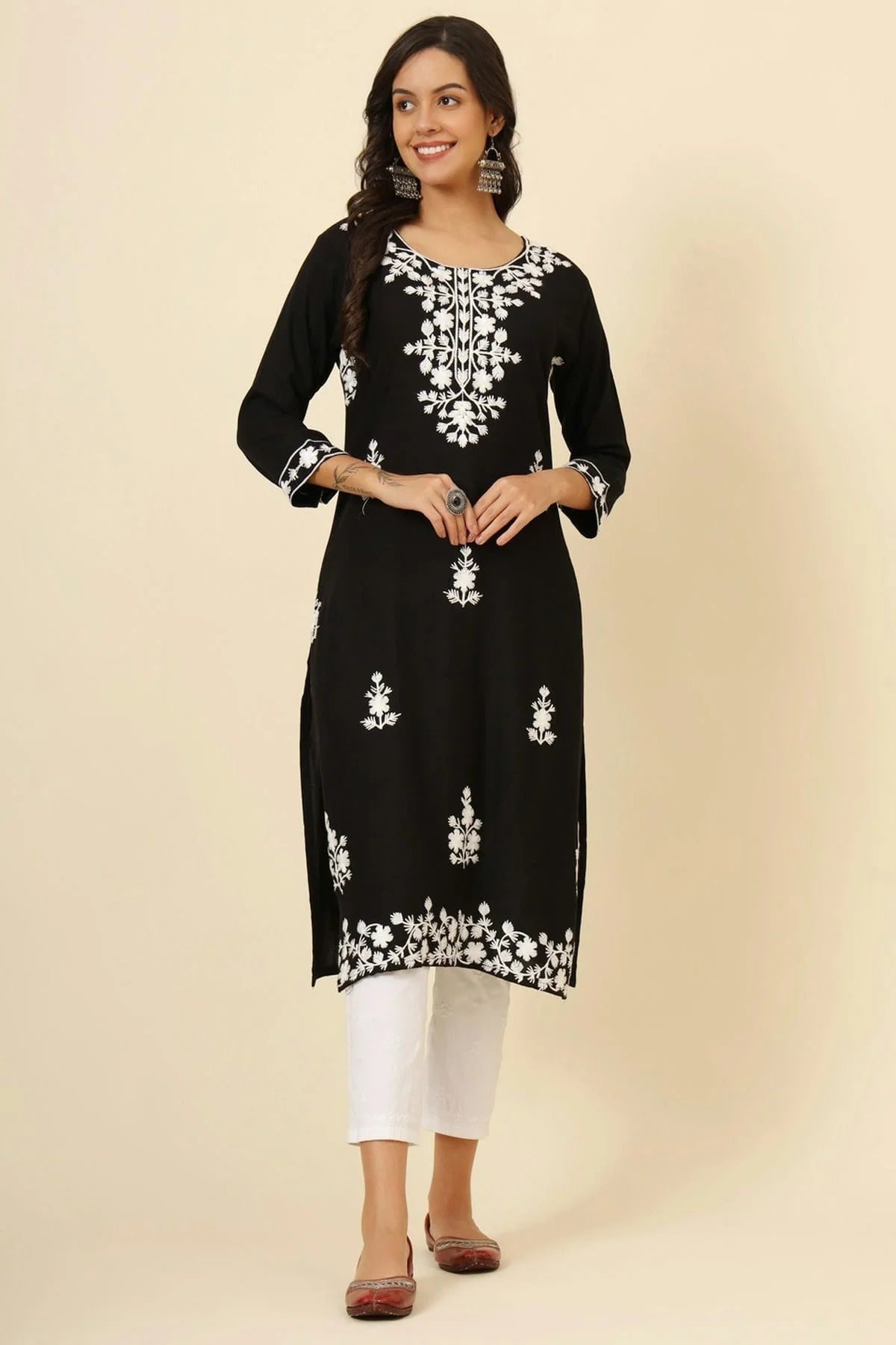 Black Liva Rayon Kurti NCKR11112052