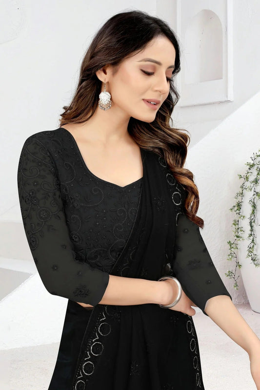 Black Net Designer Saree NCLC11210377