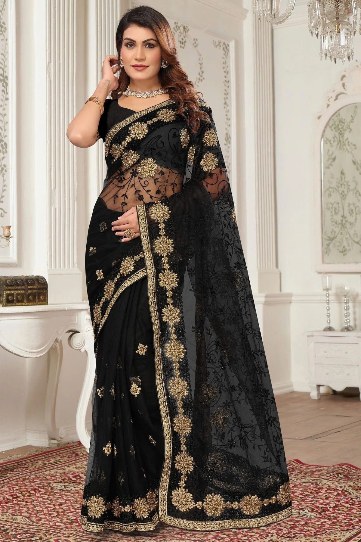 Black Net Designer Saree NCSD10910213