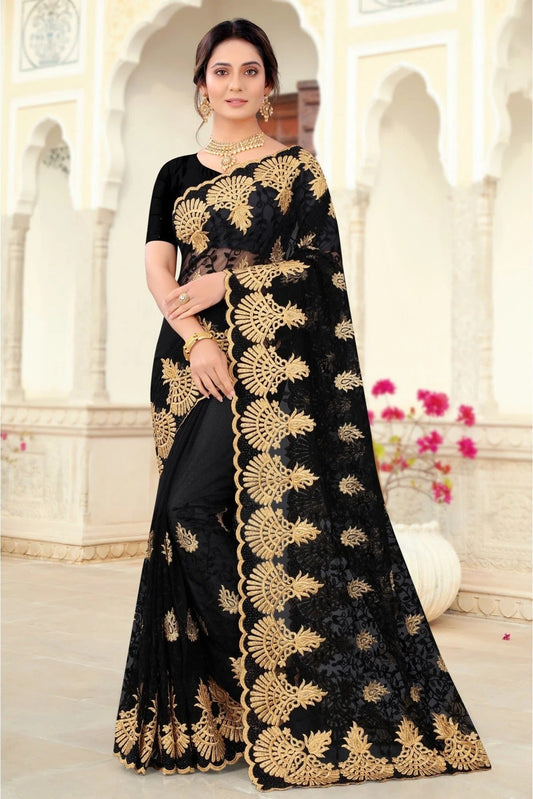 Black Net Embroidery Saree NCSD10910685
