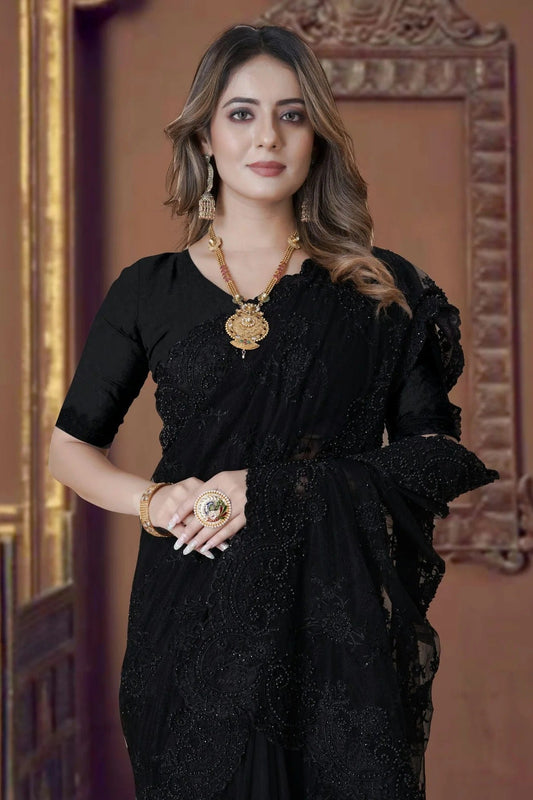 Black Net Saree NCSD10910317