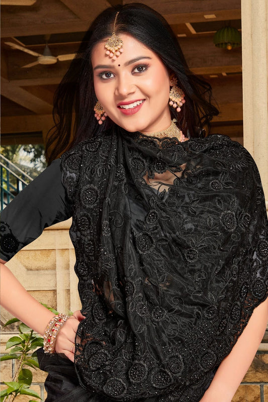 Black Net Saree NCSD10910365