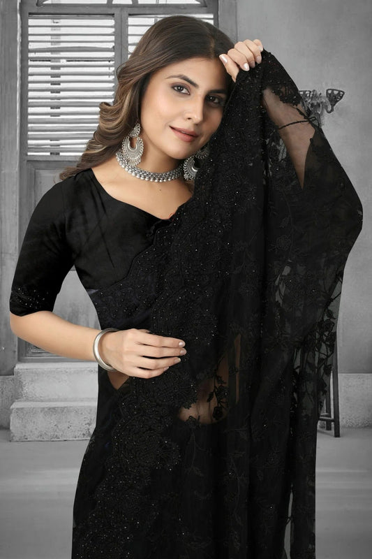 Black Net Saree NCSD10910377