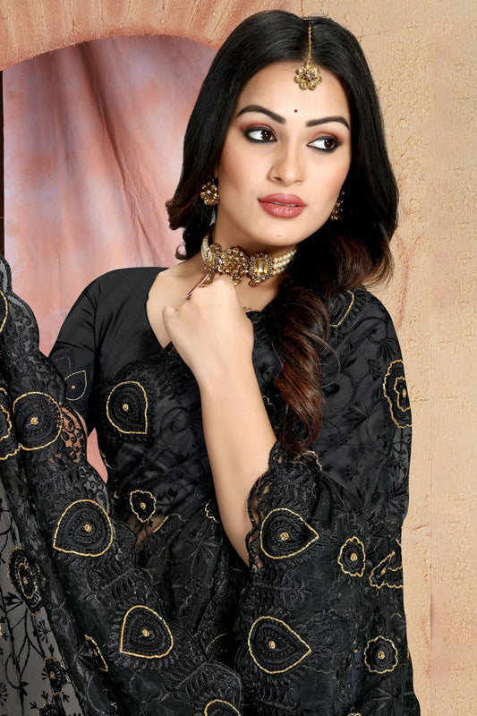 Black Net Saree NCSD10910387