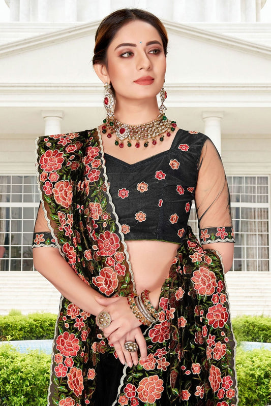 Black Net Saree NCSD10910432