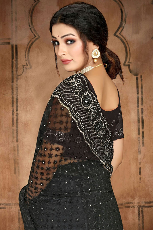 Black Net Saree NCSD10910440