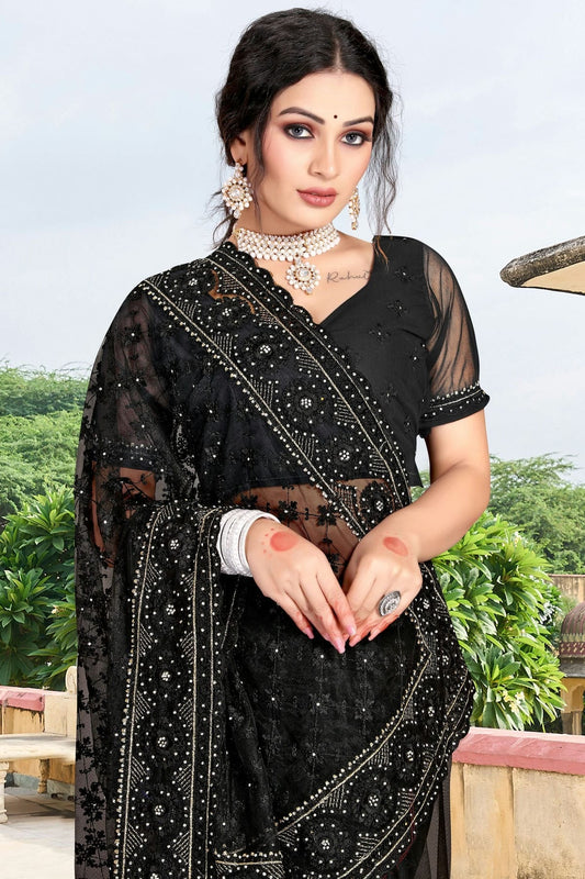 Black Net Saree NCSD10910449
