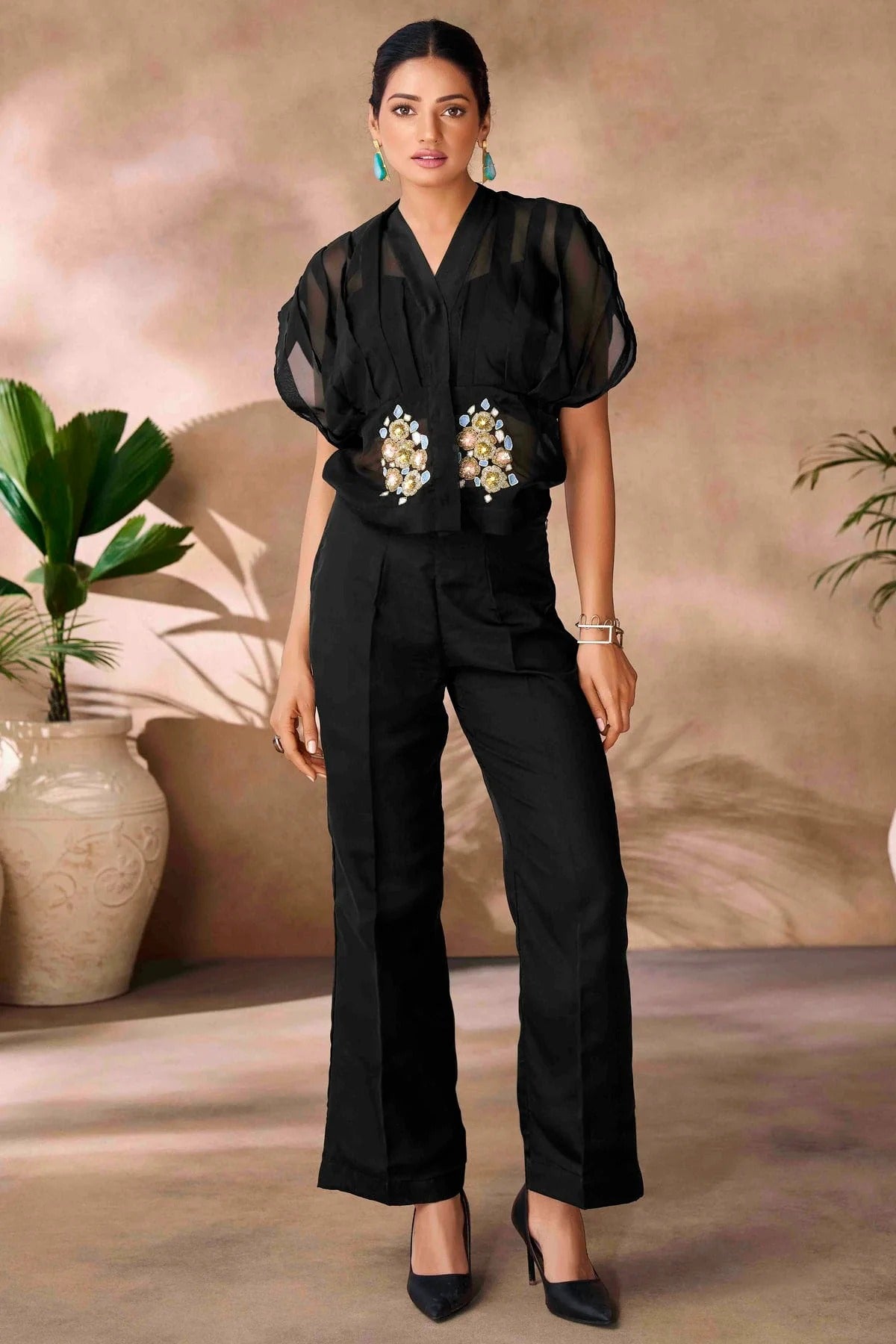 Black Organza Co-Ord Set NCTP10810121