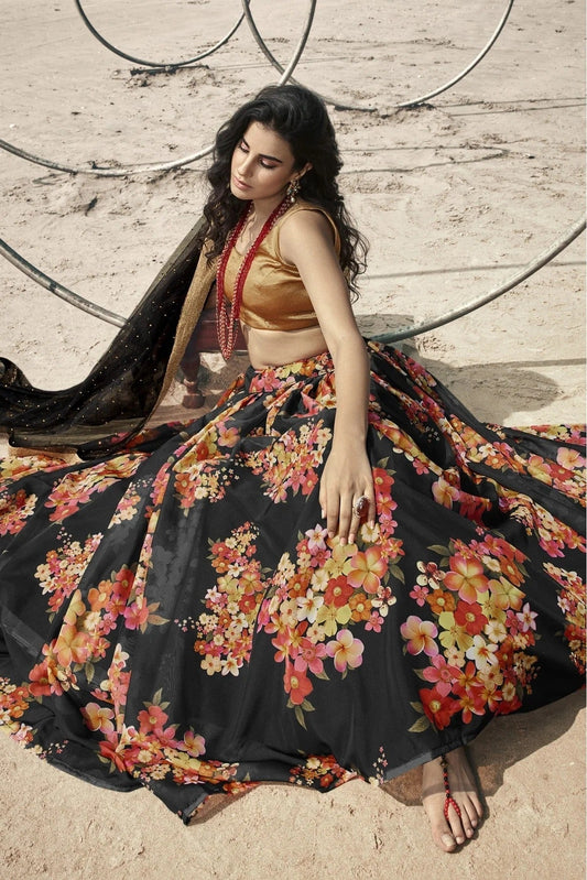 Black Organza Printed Lehenga Choli NCLC10810606