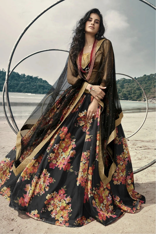 Black Organza Printed Lehenga Choli NCLC10810606