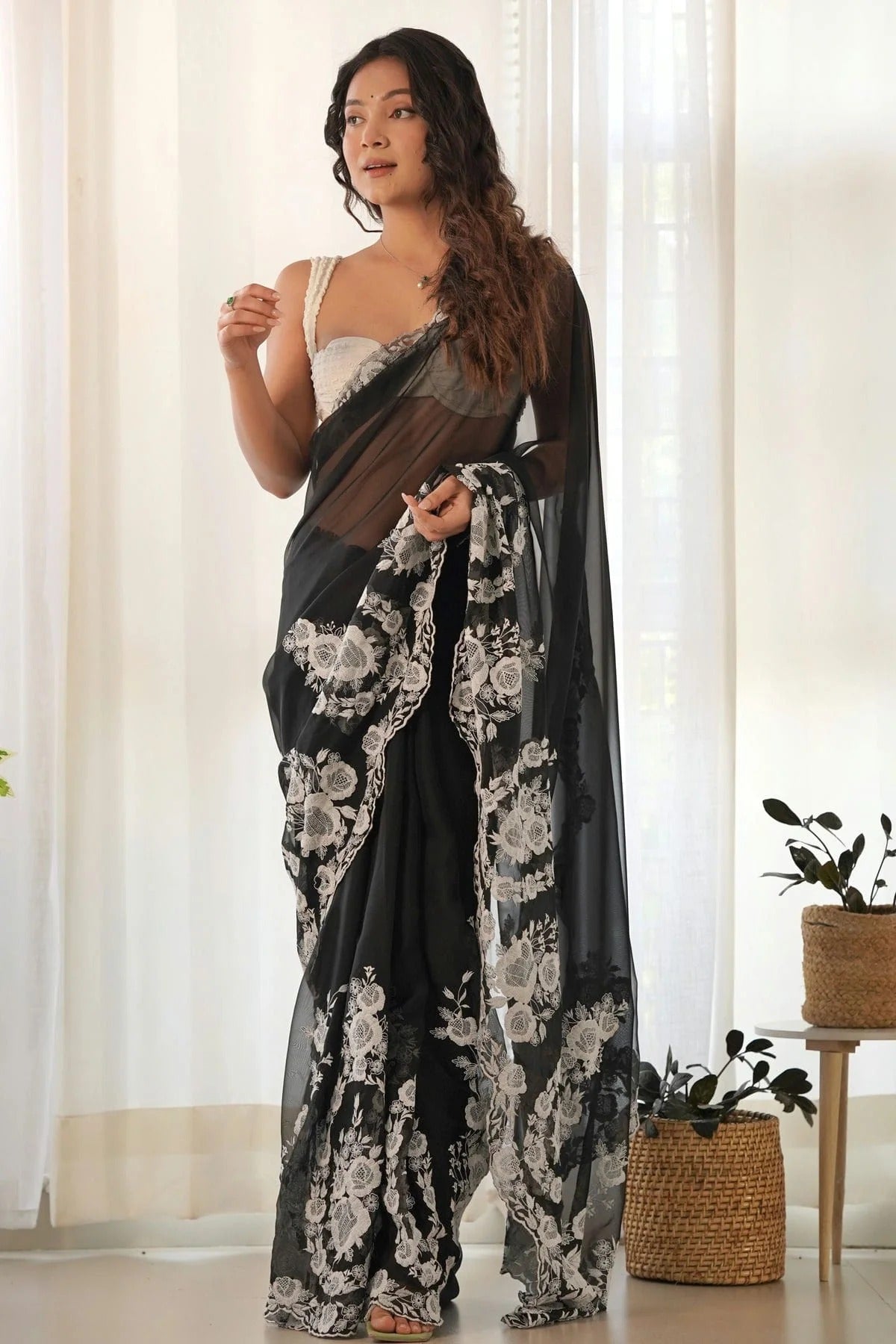 Black Organza Silk Designer Saree NCSD11111740
