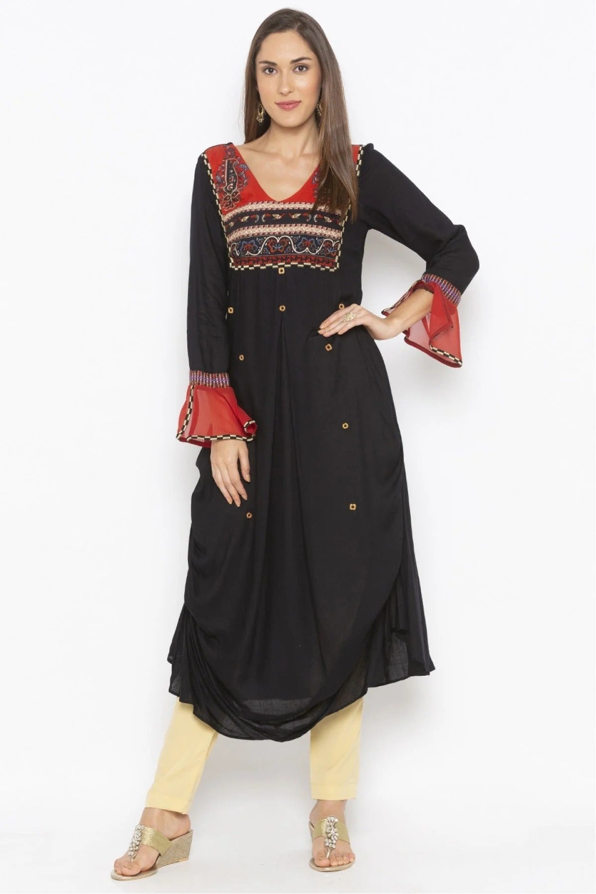 Black Plus Size Cotton Embroidery Kurta Set NCKR10710290