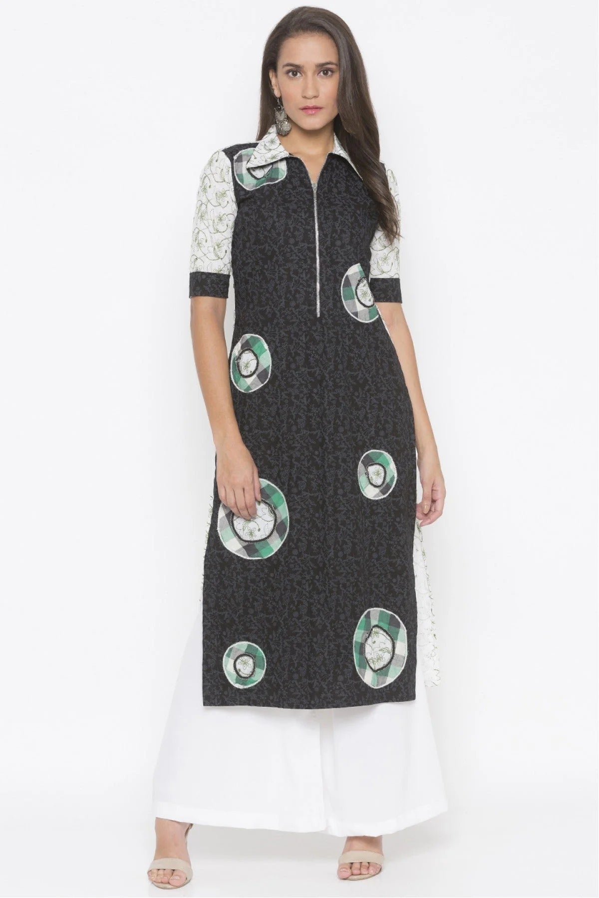 Black Plus Size Cotton Embroidery Kurta Set NCKR10710291