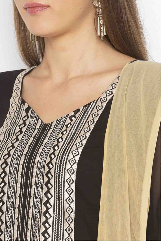 Black Plus Size Cotton Embroidery Pant Style Suit NCSS10710629