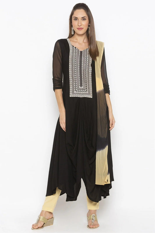 Black Plus Size Cotton Embroidery Pant Style Suit NCSS10710629