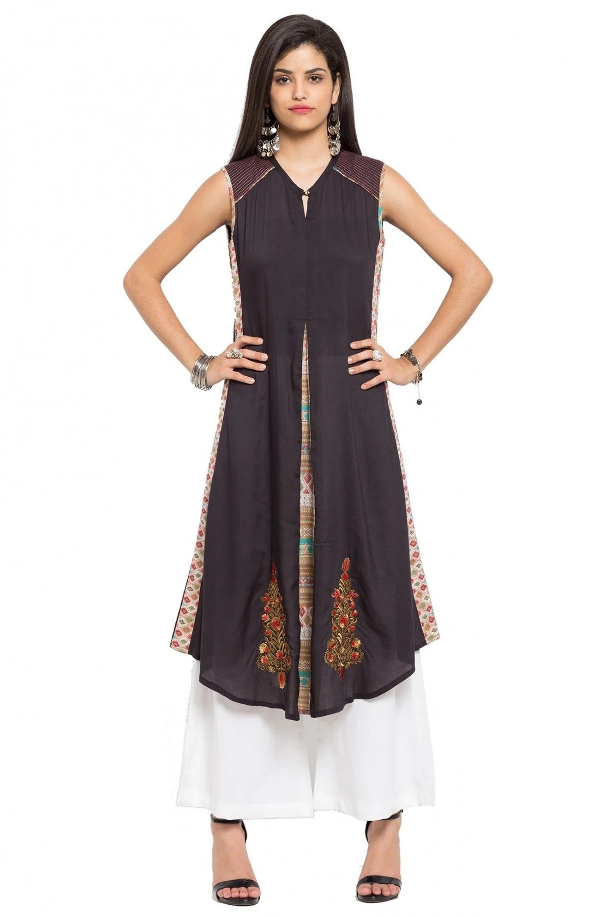 Black Plus Size Cotton Kurti NCKR10710157