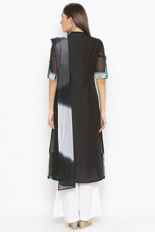 Black Plus Size Crepe Embroidery Palazzo Pant Suit NCSS10710617