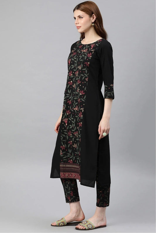 Black Plus Size Crepe Kurta Set NCKR10610142