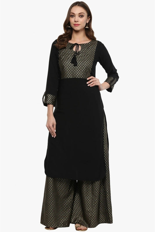 Black Plus Size Crepe Straight Kurta With Palazzo NCKR10610104