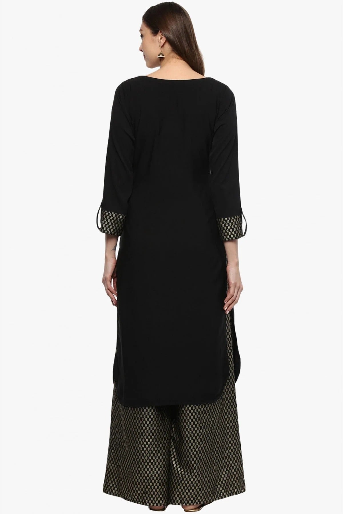 Black Plus Size Crepe Straight Kurta With Palazzo NCKR10610104
