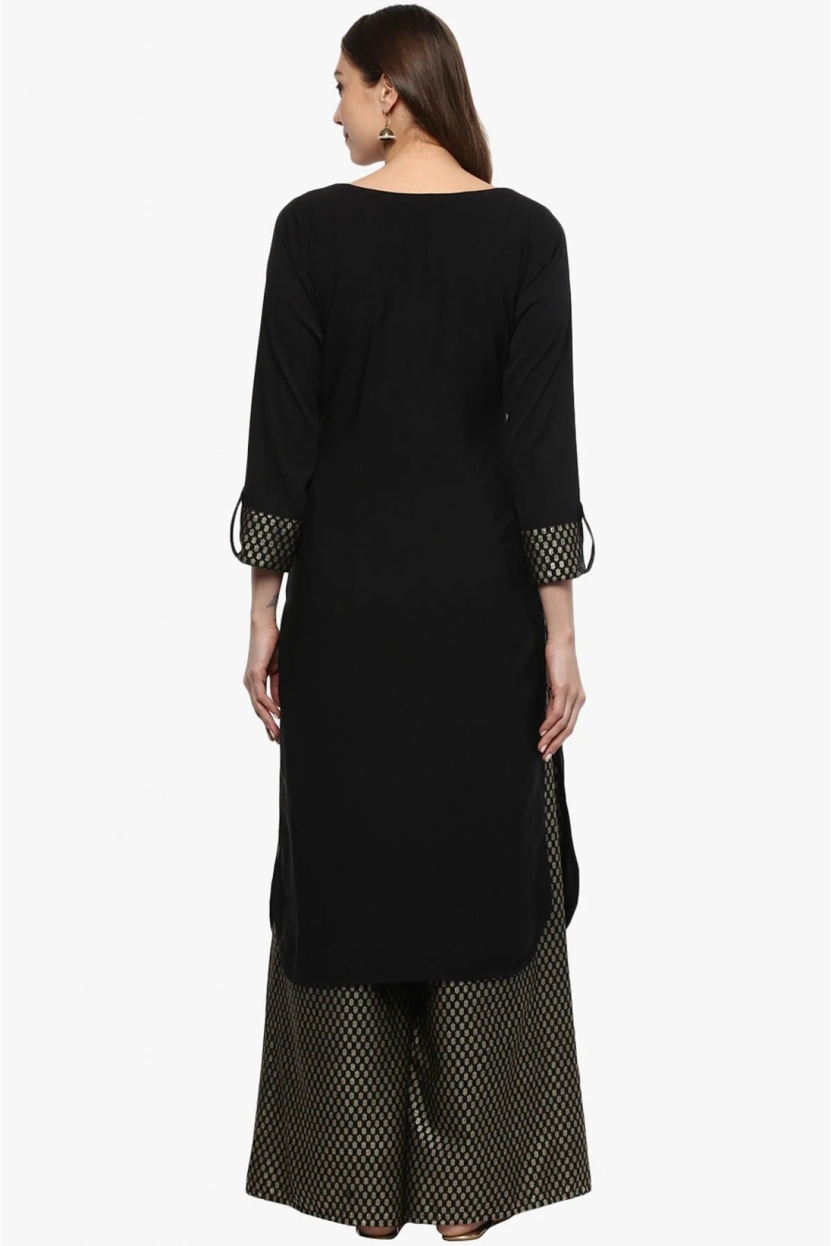 Black Plus Size Crepe Straight Kurti NCKR10610177
