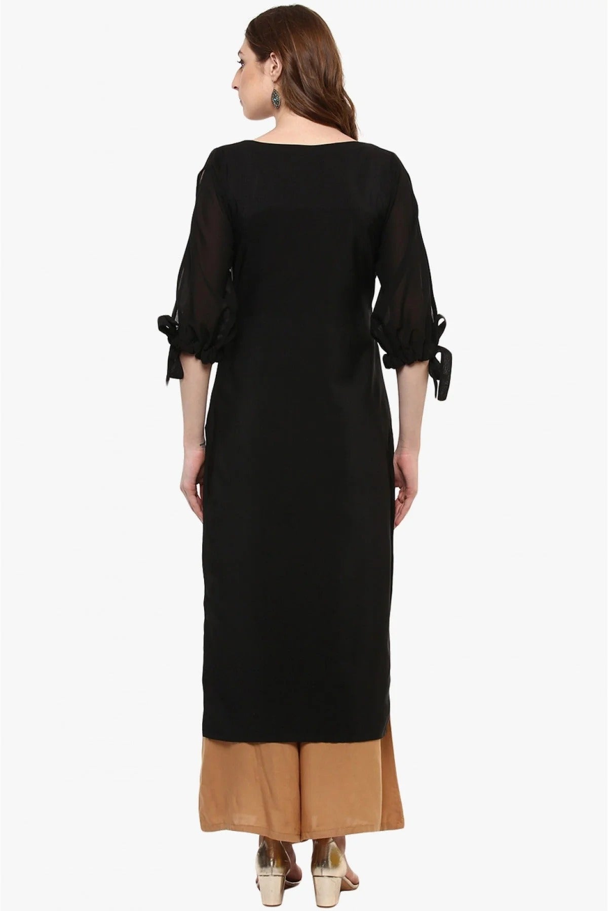 Black Plus Size Crepe Straight Kurti NCKR10610179