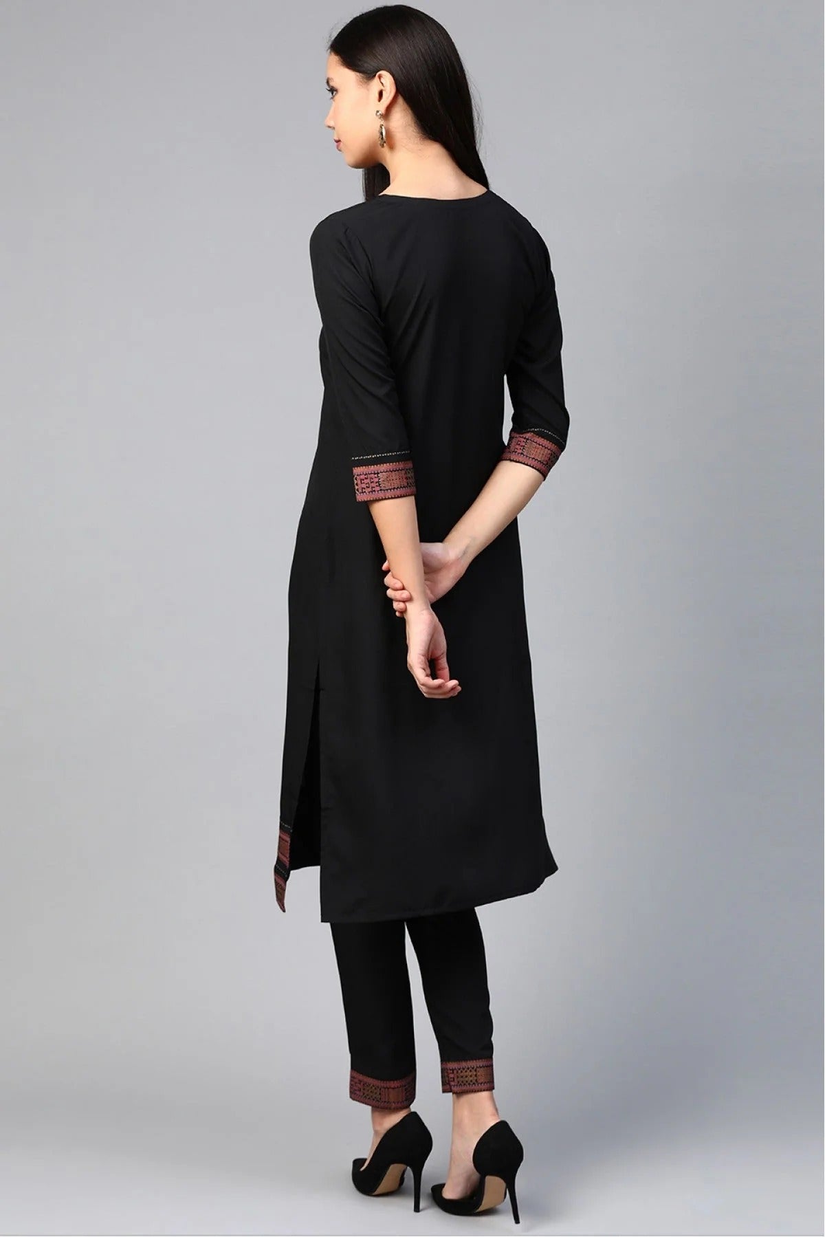 Black Plus Size Crepe Straight Kurti NCKR10610190