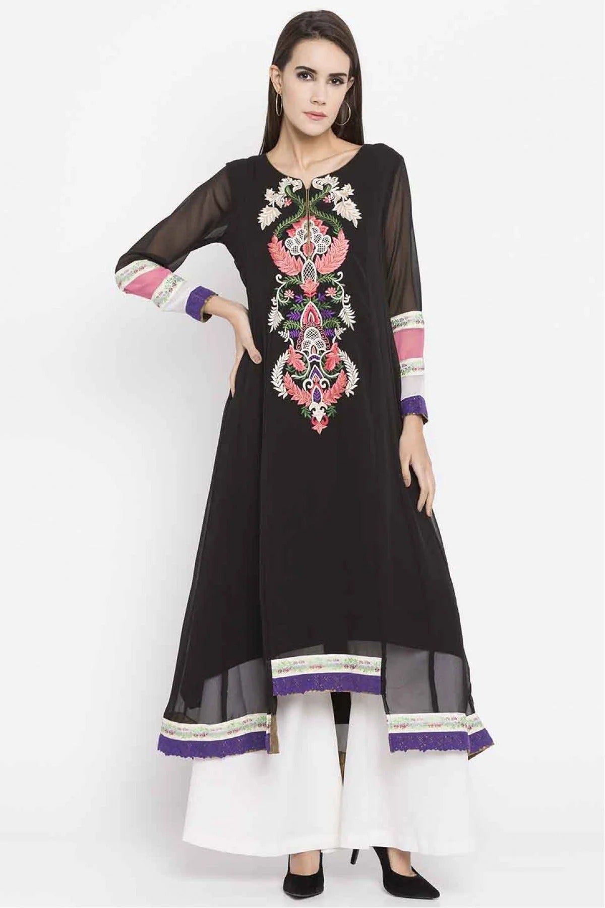 Black Plus Size Faux Georgette Kurti NCKR10710182