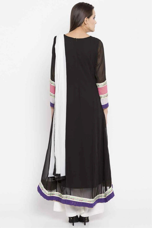 Black Plus Size Faux Georgette Palazzo Suit NCSS10710492