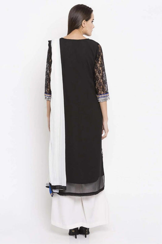 Black Plus Size Faux Georgette Palazzo Suit NCSS10710498