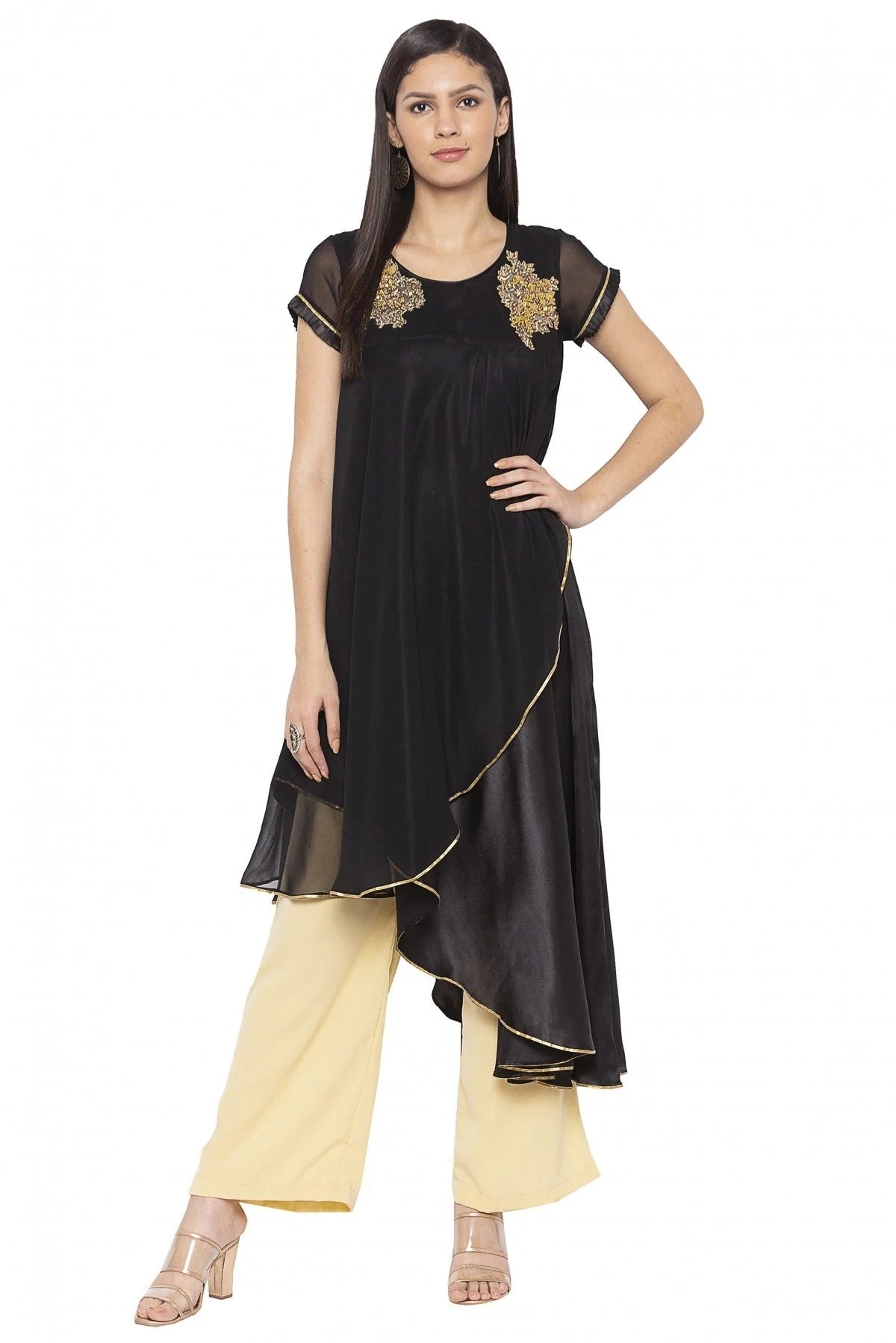 Black Plus Size Georgette Embroidery Kurta Set NCKR10710264