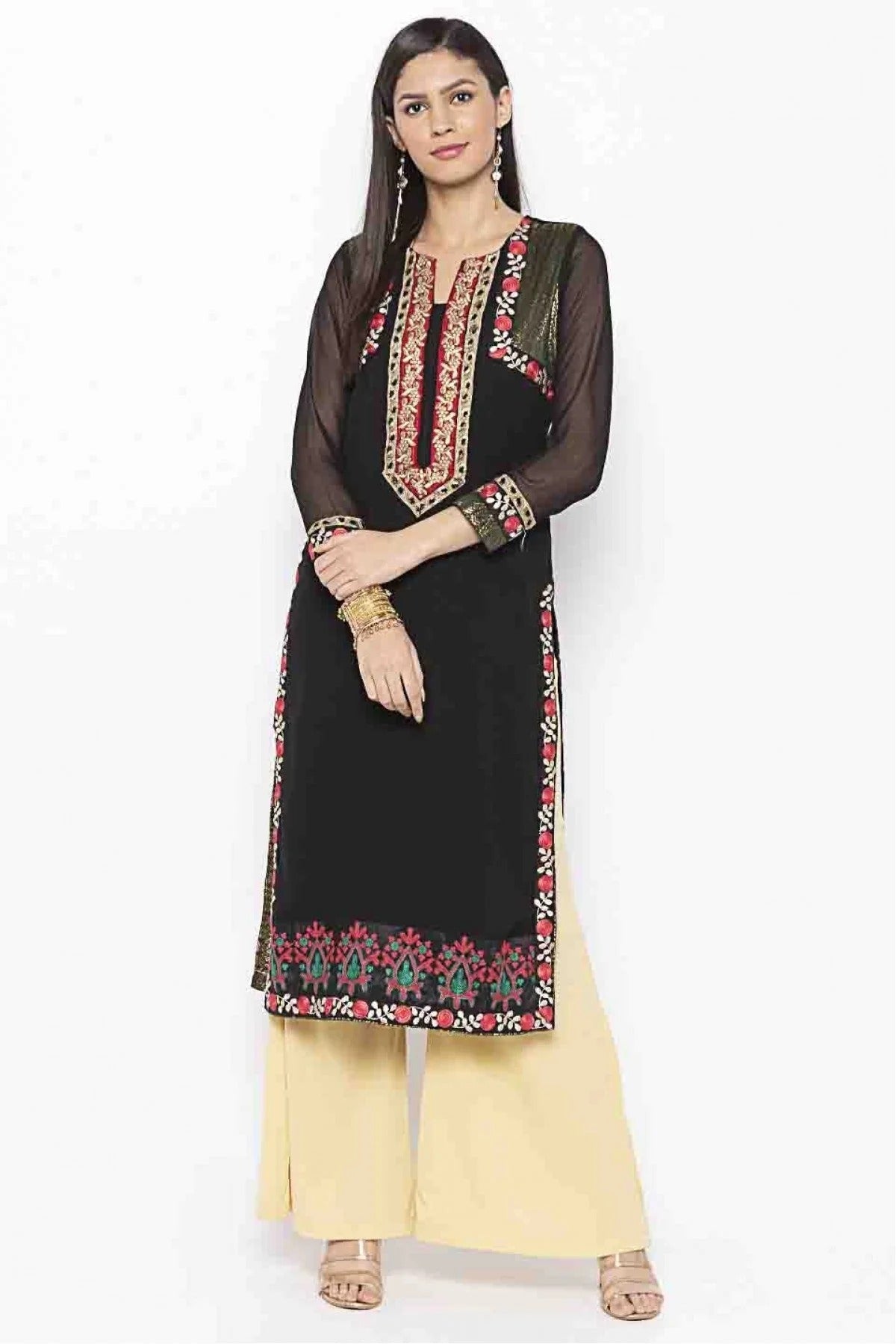 Black Plus Size Georgette Embroidery Kurti NCKR10710123