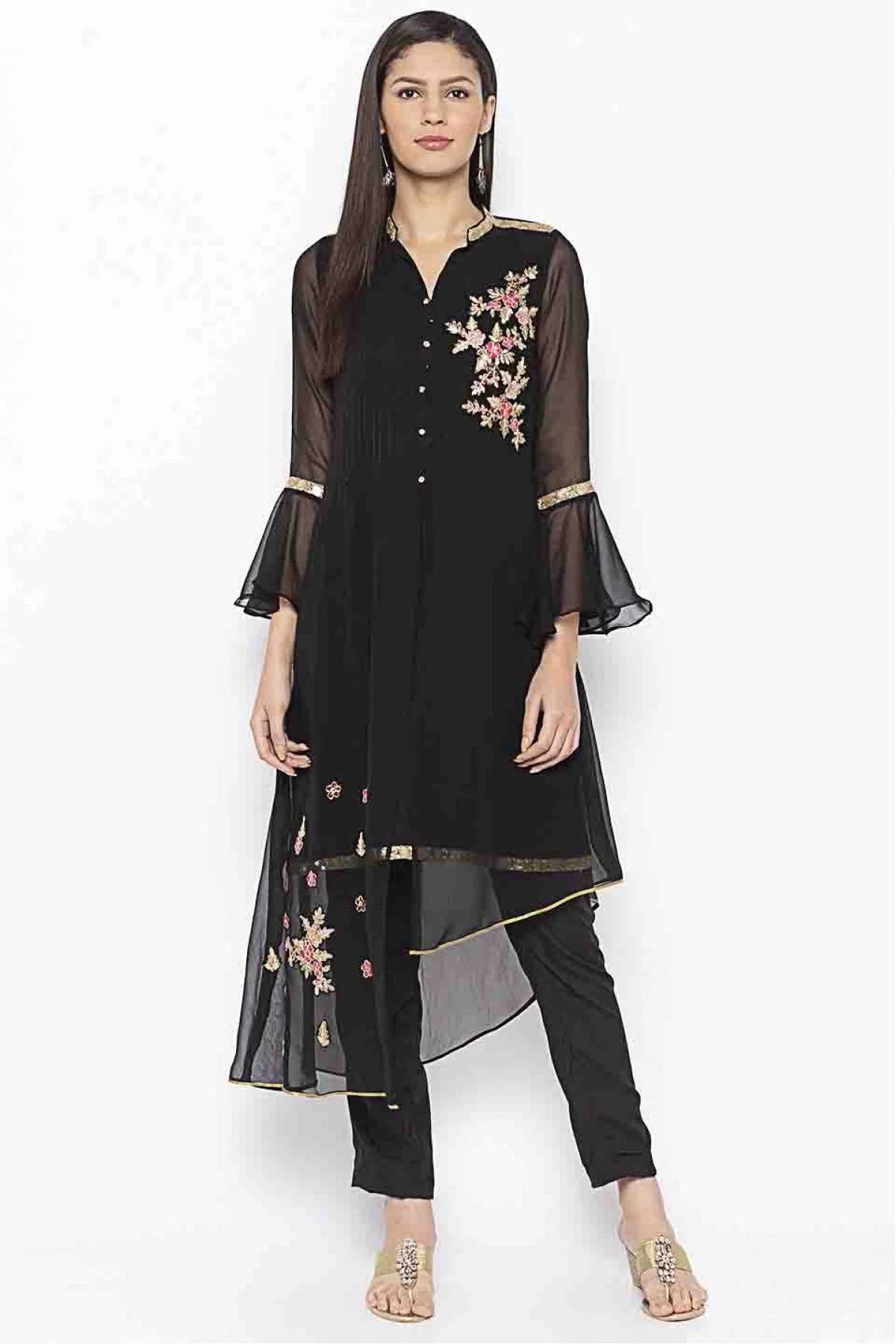 Black Plus Size Georgette Embroidery Kurti NCKR10710130