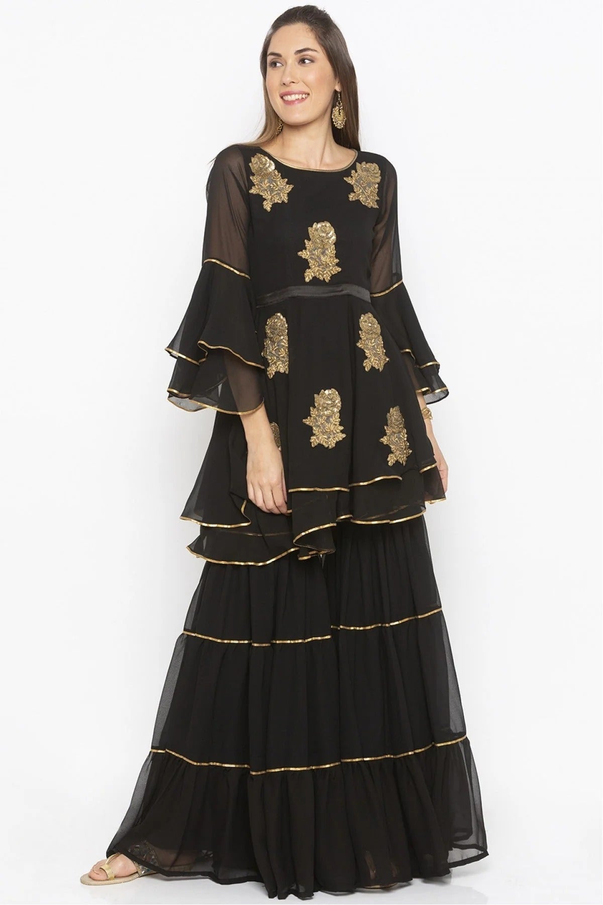Black Plus Size Georgette Embroidery Kurti NCKR10710199