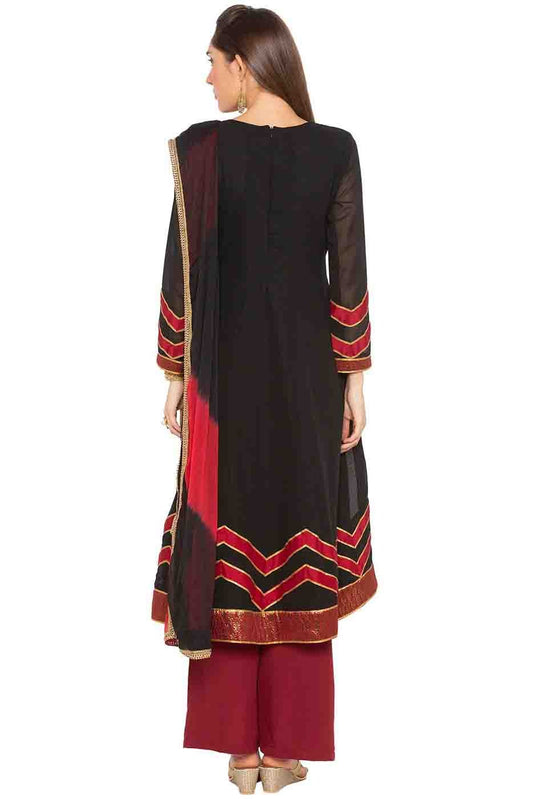 Black Plus Size Georgette Embroidery Palazzo Pant Suit NCSS10710545