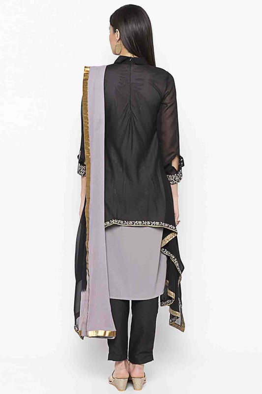 Black Plus Size Georgette Embroidery Pant Style Suit NCSS10710665