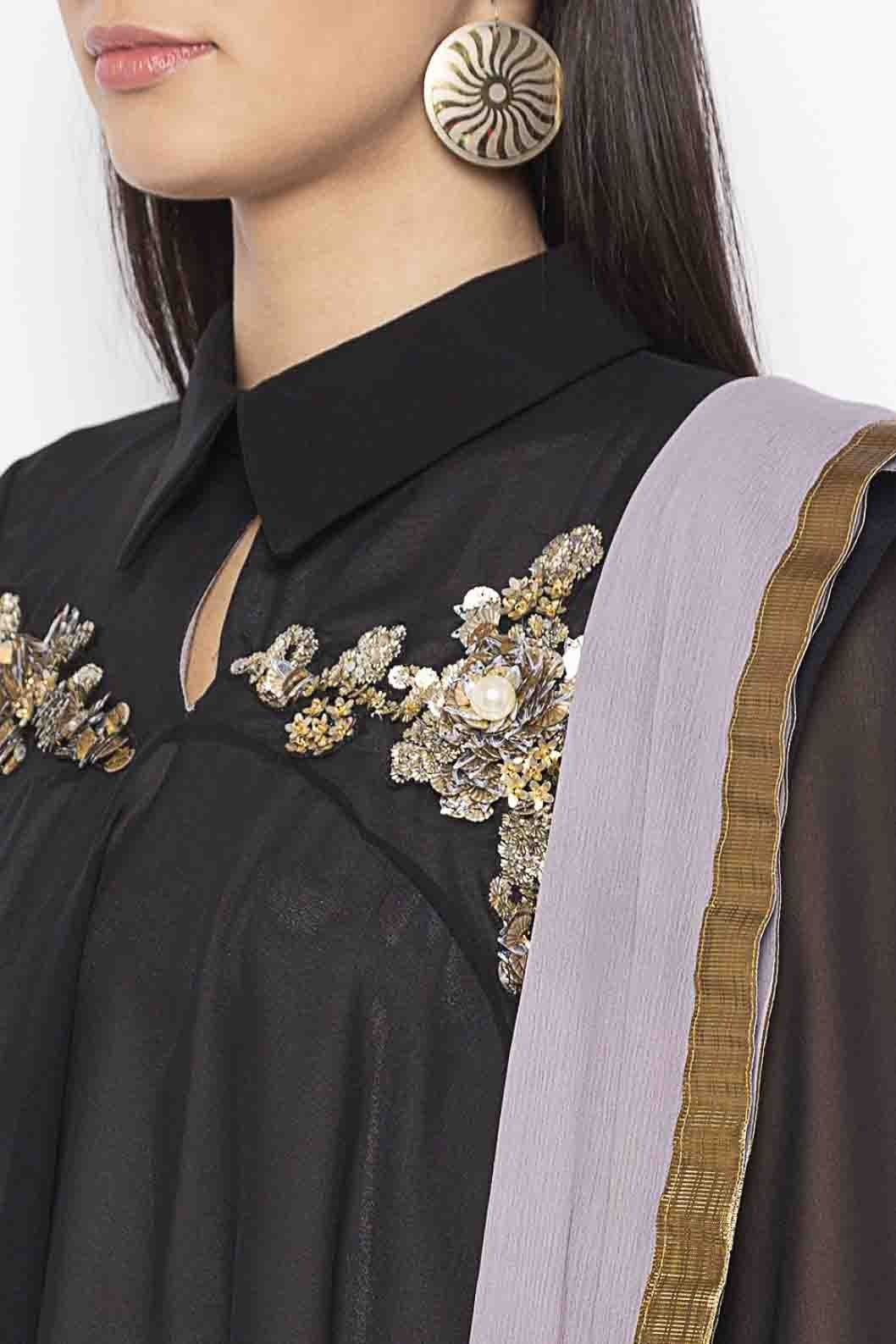 Black Plus Size Georgette Embroidery Pant Style Suit NCSS10710665