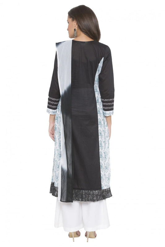 Black Plus Size Stitched Cotton Embroidery Palazzo Pant Suit NCSS10710573